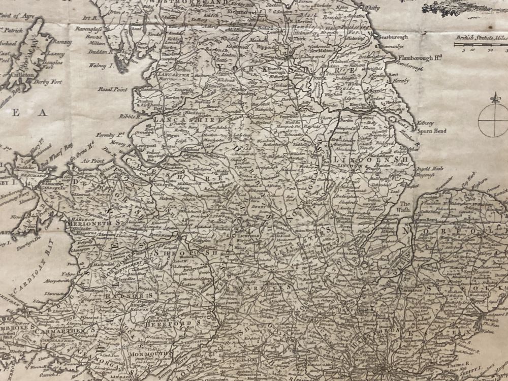 Thomas Kitchin, an uncoloured late 18th century map of England and Wales, 48 x 39cm